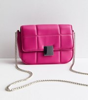 New Look Bright Pink Square Quilted Cross Body Bag